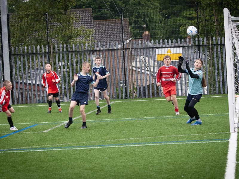 Action from one of the games in the Sean O'Kane Cup on Thursday between St. Anne's PS and Long Tower PS. (Photos: Jim McCafferty Photography)