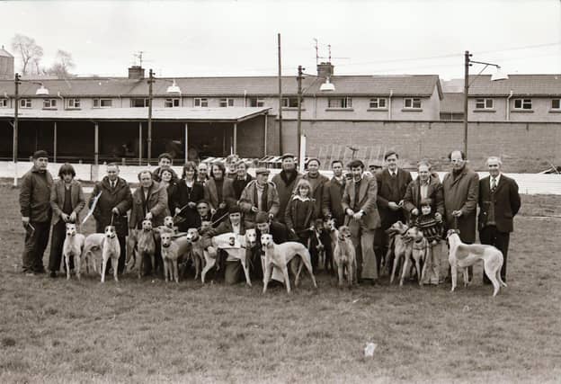 Derry's greyhound men at the Brandywell track back in April 1975.
