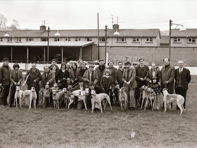 Derry's greyhound men at the Brandywell track back in April 1975.
