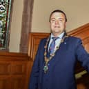 Sinn Fein Colr Ruairí McHugh, newly elected mayor of Derry and Strabane, in the Guildhall on Monday evening. Photo: George Sweeney