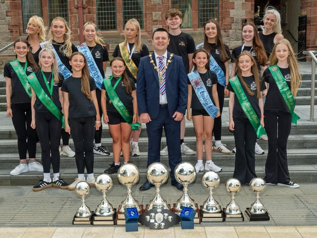 Derry City and Strabane District Council Mayor, Councillor Ruairí McHugh welcomed members of the McConomy-Bradley-Doherty Academy to the Guildhall as they celebrate their outstanding success at the recent World Championships in Dublin.
