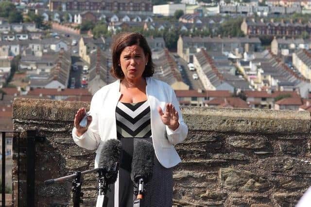Sinn Féin leader Mary Lou McDonald on the Derry Walls.