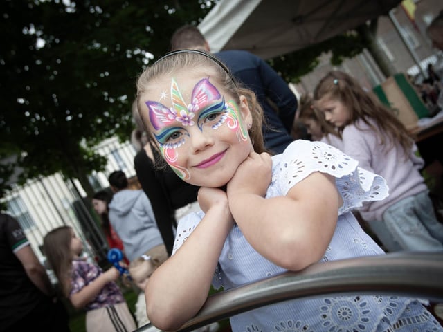 One of the pretty painted faces at the Feile 23 event in Abercorn Park on Wednesday. (Photos: JIm McCafferty Photography):.