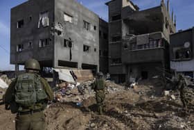 Israeli troops operating in the area of al-Bureij in the central Gaza Strip in January. (Photo by Menahem KAHANA / AFP) (Photo by MENAHEM KAHANA/AFP via Getty Images)