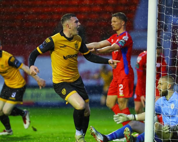 Former Derry City winger Ryan Graydon celebrates his winning goal against Shelbourne at Tolka Park this year.