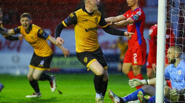 Former Derry City winger Ryan Graydon celebrates his winning goal against Shelbourne at Tolka Park this year.