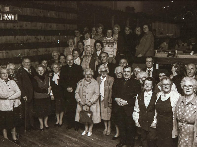 Residents with Bishop Edward Daly and other clergy at the St Eugene's Parish Senior Citizens Party in the parish hall.