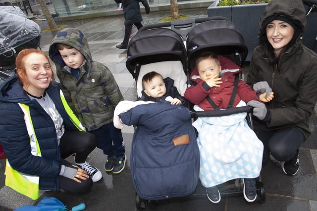 Amy Carlin (left) pictured with mum Vanessa and children Alex (4), Aria (1) and Jonah (3) at Saturday’s Ruby’s Walk.