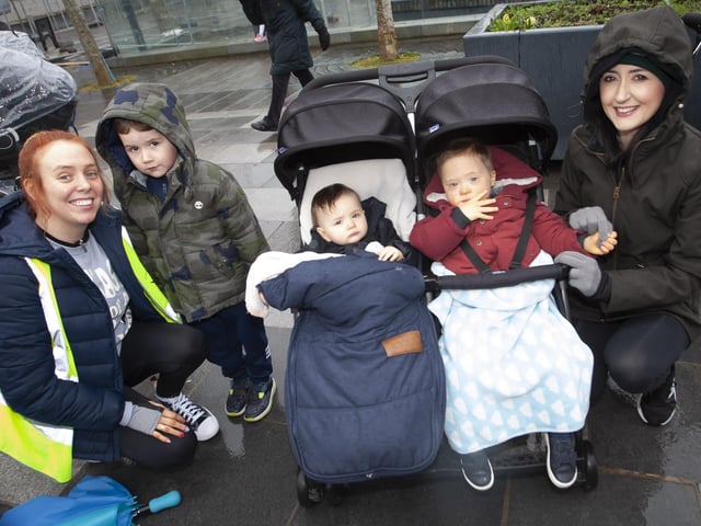Amy Carlin (left) pictured with mum Vanessa and children Alex (4), Aria (1) and Jonah (3) at Saturday’s Ruby’s Walk.