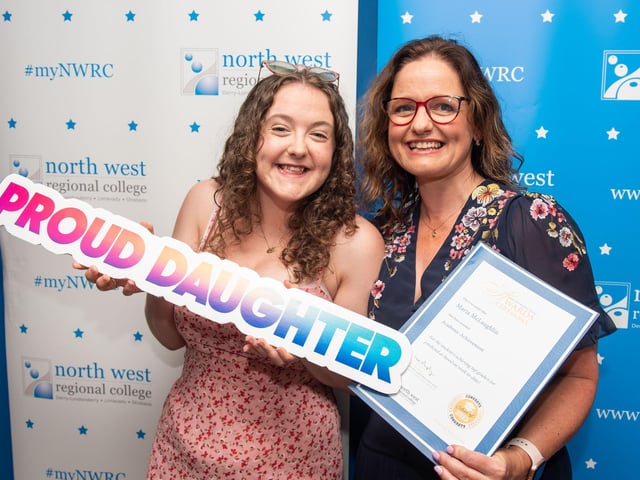 Maria McLaughlin. NWRC student, pictured with her daughter Emma at the Best in FE Awards at North West Regional College.