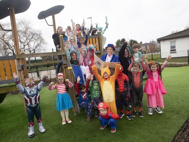 All dressed up for celebrating World Book Day at Hollybush PS on Thursday are these P2 pupils. (Photos: Jim McCafferty Photography)