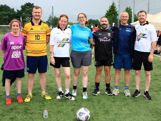 The Dolly Mixtures team at the Foyle Pride Football v Homophobia held in the Waterside Shared Village. (Photo - Tom Heaney, nwpresspics)