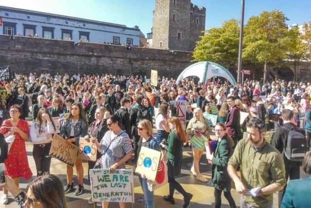Climate protestors in Guildhall Square.