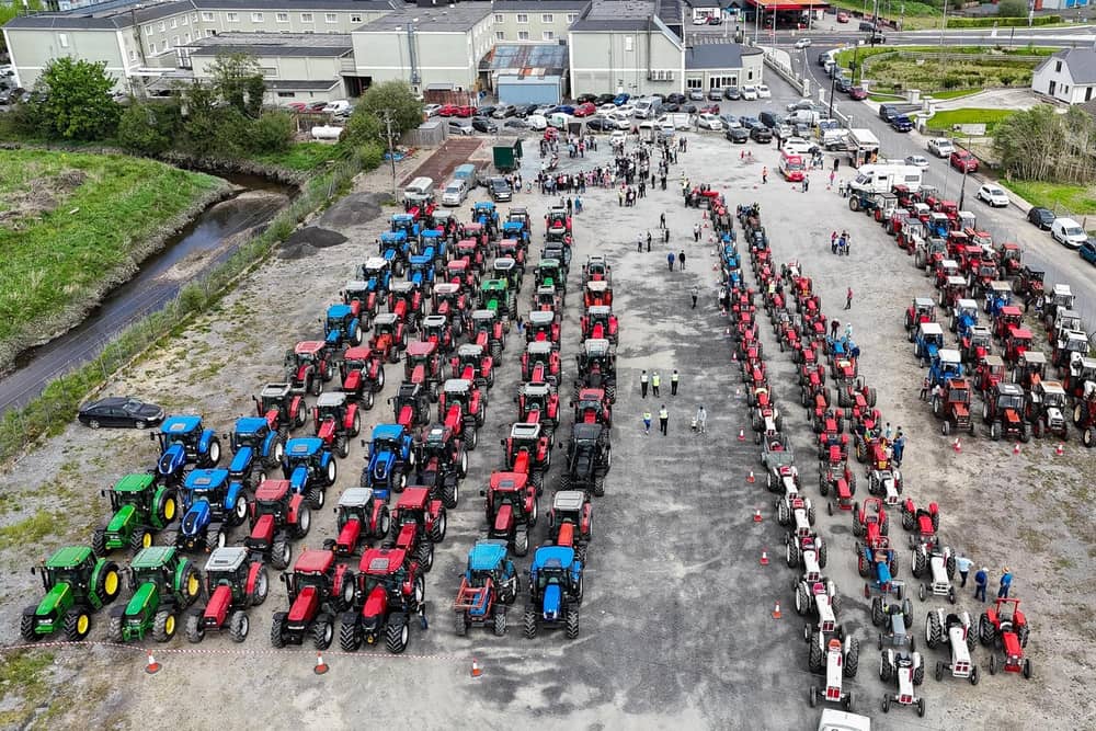 Tractors ready to go at the Allen Wylie Memorial Tractor Run from Letterkenny to Newtoncunningham on Saturday last  held to raise funds for the Good & New Cancer Bus.    Photo Clive Wasson