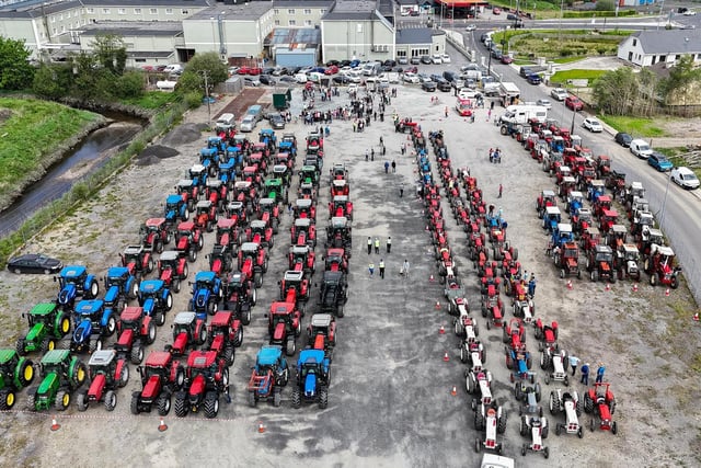Tractors ready to go at the Allen Wylie Memorial Tractor Run from Letterkenny to Newtoncunningham on Saturday last  held to raise funds for the Good & New Cancer Bus.    Photo Clive Wasson