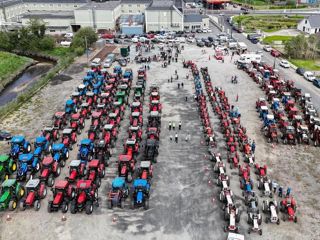 Tractors ready to go at the Allen Wylie Memorial Tractor Run from Letterkenny to Newtoncunningham on Saturday last held to raise funds for the Good & New Cancer Bus. Photo Clive Wasson