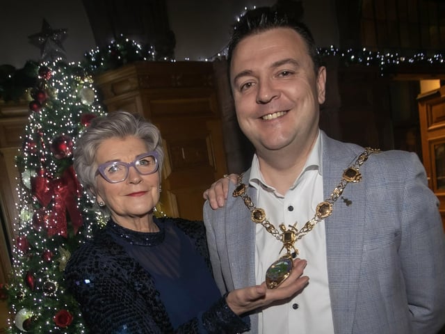 A very proud mum Sylvia McHugh pictured with Mayor Ruairi McHugh on Friday night at the Guildhall, Derry. (Photos: JIm McCafferty Photography). Mayor's Charity Ball.Mayor's Charity Ball.