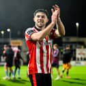 In form Adam O'Reilly of Derry City celebrates after his winning goal against Galway United. Photo by Eakin Howard/Sportsfile