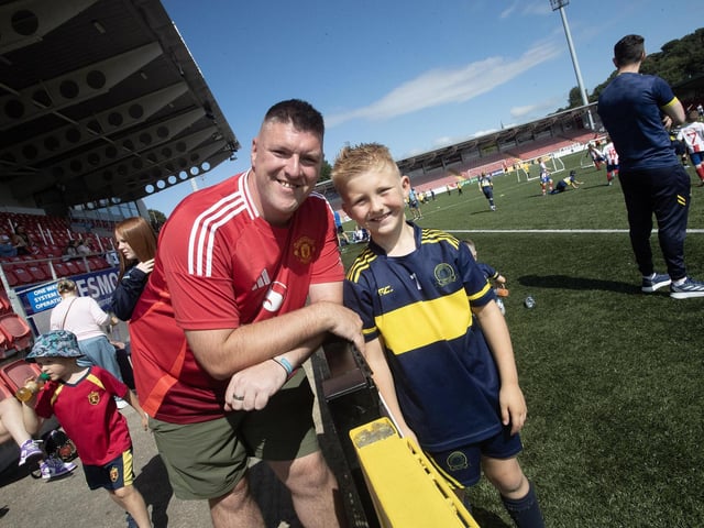 Ireland darts player Daryl Gurney pictured at the Brandywell with Daryl Junior, who was playing in the Ryan McBride Cup for Don Bosco's. (Photos: Jim McCafferty Photography)