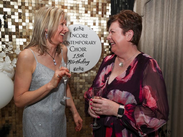 Encore Contemporary Choir 15th Anniversary dinner held in The Ebrington Hotel.
Sopranos Caroline Merrick and Janice Reid.
Mandatory Credit Lorcan Doherty : Encore 15th Birthday.