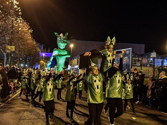Derry’s ‘City of the Bones’ Halloween carnival parade makes its way along Strand Road on Friday evening.  Photo: George Sweeney