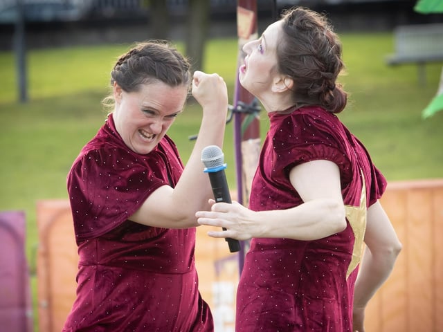 The two ladies from Symmetry Circus performing on Friday night at Bull Park. : .