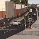 An earlier artist's impression of how a dualled Buncrana Road at the Pennyburn Roundabout junction could look.