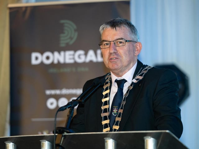 Cllr. Paul Canning, Cathaoirleach Doengal County council speaking 2025 Tip O’Neill Irish Diaspora Awards took place on Friday evening at the Inishowen Gateway Hotel in Buncrana, honouring four exceptional members of the Global Irish community whose achievements reflect the enduring spirit and values of the Irish diaspora. Photo Clive Wasson : .