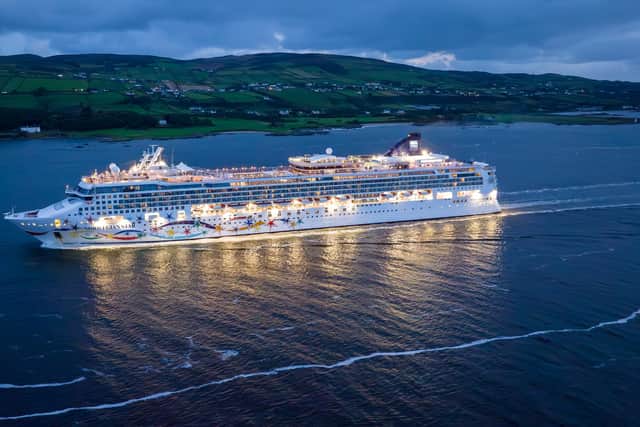 The Norwegian Star arriving in Greencastle on Wednesday. This is the last of 18 cruise ships Foyle Port has welcomed in 2023.