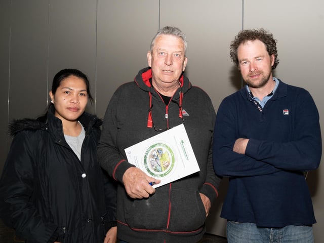 Marbilone Agawe,  Nigel Colhoun and Giles Davis at the Inishowen Co-Operative Society’s Renewable Energy information evening for farmers in the Inishowen Gateway Hotel.  Photo Clive Wasson. Photo Clive Wasson.