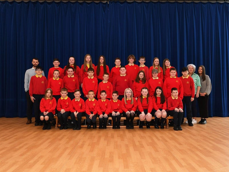 Mr Hargan’s P7 class at Steelstown Primary School. Included in the photo are Ms McCafferty and Ms Conway.