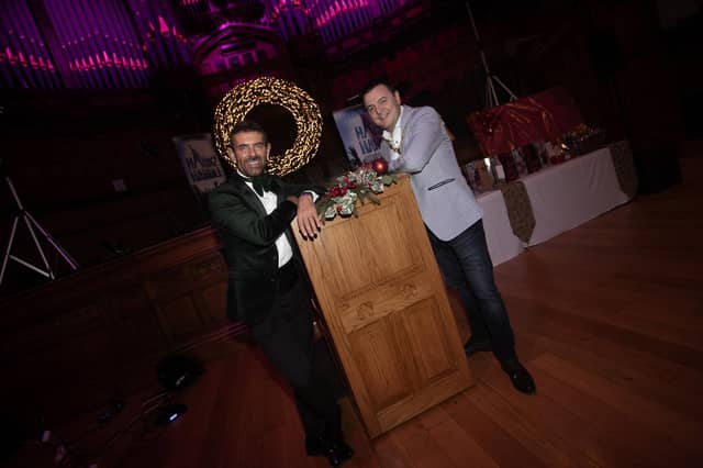 The Mayor, Ruairi McHugh pictured with host Micky Doherty at Friday night's Gala Charity Christmas Ball in the Guildhall in aid of his two charities. (Photos: Jim McCafferty Photography) : Mayor's Charity Ball.