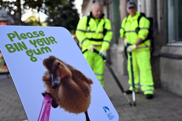 Gum busters in action on the mean streets of Derry.