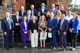 The Mayor of Derry and Strabane Grace Uí Niallais and CEO John Kelpie pictured with Clare McGee and Mark Owens with a delegation from the Northeast Ohio Mayors & City Managers Association at the Guildhall.