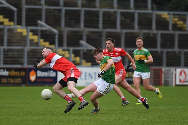 Foreglen's Tiernan O'Connor scores a first half goal against Drumsurn. Photo: George Sweeney
