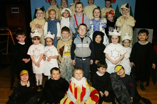 Model PS P1 pupils who are appearing in the sshools nativity play:Derry nativities and Christmas shows from December 2003