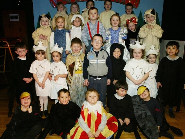 Model PS P1 pupils who are appearing in the sshools nativity play:Derry nativities and Christmas shows from December 2003