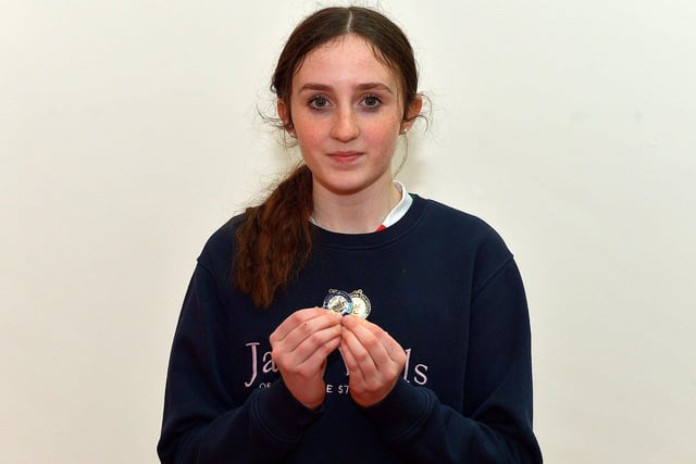 Eada O’Hagan was placed First for Fiddle age 12-15 and second for Tin Whistle age 11 to 15 at the Feis Dhoire Cholmcille on Tuesday at the Millennium Forum. Photo: George Sweeney.  DER2315GS – 160
