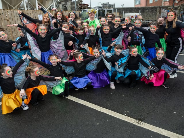 The Deputy Mayor, Alderman Nyree McMorris pictured with the butterfly dancers during the St. Patrick's Day Spring Carnival in Derry
The annual St. Patrick’s Day Spring Carnival took to the streets of Derry on Tuesday as the annual celebration brought entertainers into the city centre before a parade watched by thousands made its way down Shipquay Street past the historic Guildhall. Picture Martin McKeown. 17.03.26
