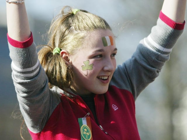 Showing her colours.... This girl shows off her colours during St. Patrick's Day celebrations at the Guildhall Square in 2003. (1803JB08):.