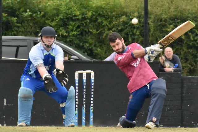 Eglinton's Robbie Logue hits a superb six during an attack against Burndennett last season.