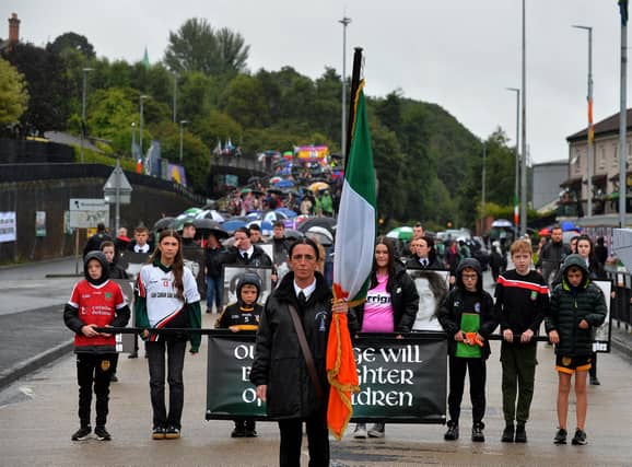The National Hunger Strike Commemoration makes its way down the flyover. Photo: George Sweeney