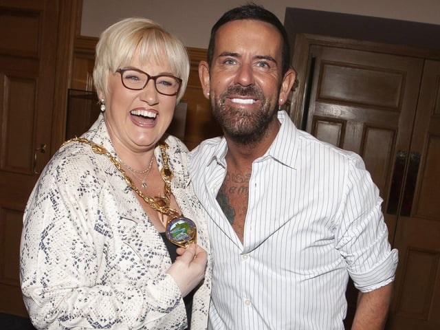 Micky Doherty pictured in the Mayor’s Parlour with his good friend Donna McNamee on Thursday evening.