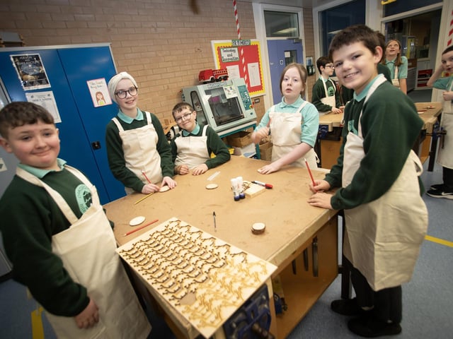 Oakgrove PS pupils pictured on Monday.