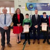 1st Year Scholarship winners, pictured with JJ McDermott, Board of Management, Kevin Cooley - Principal, Sinead Anderson - Deputy Principal, Philip McGuinness - Deputy Principal.