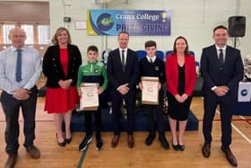 1st Year Scholarship winners, pictured with JJ McDermott, Board of Management, Kevin Cooley - Principal, Sinead Anderson - Deputy Principal, Philip McGuinness - Deputy Principal.