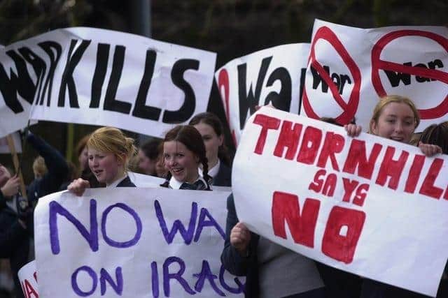 Students demonstrating against the Iraq war in Derry in 2003.