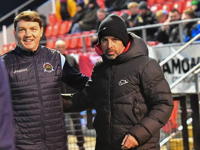 Institute manager Kevin Deery  greets Tiernan Lynch at the Brandywell recently. Photograph: George Sweeney