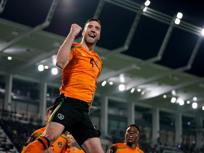 Republic of Ireland’s Shane Duffy, celebrates scoring against Luxembourg.