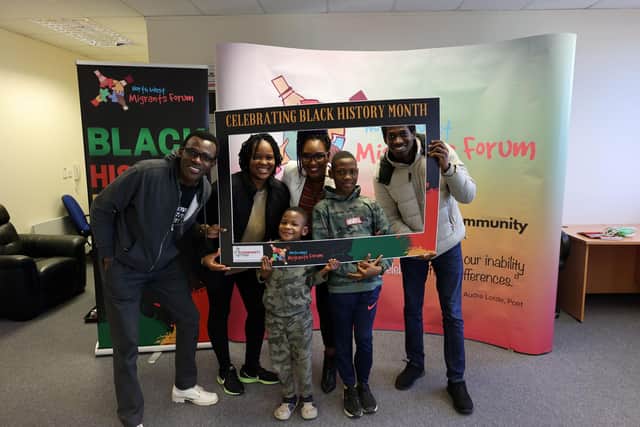 From left: Ken Odumukwu, his wife Adamma and their two sons Daniel and David with North West Migrants Forum Director Lilian Seenoi Barr and volunteer Seun Awonuga preparing for this Saturday’s Black History Summit, being held as part of Black History Month.